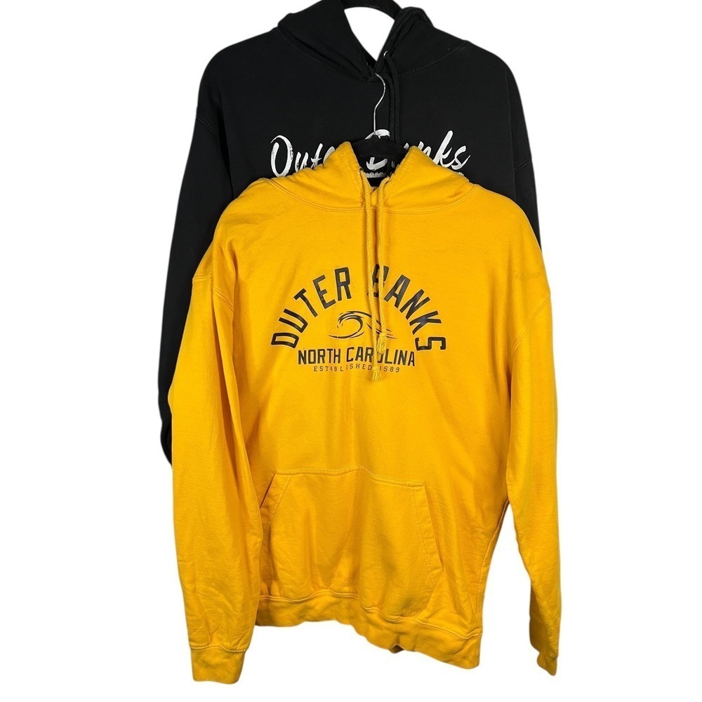 (2) Outer Banks North Carolina Graphic Hoodie Sweatshirt - Size L Black/Yellow